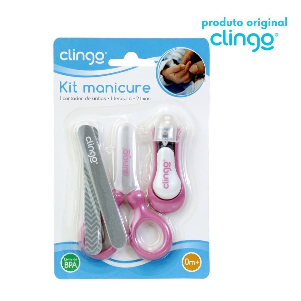 Kit Manicure Infantil Clingo Rosa (N/A) - Completo para Unhas do Bebê
