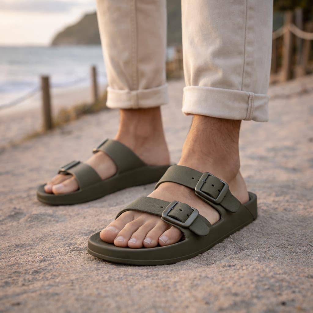 Chinelo Masculino Casual Dupla Fivela Ajustável