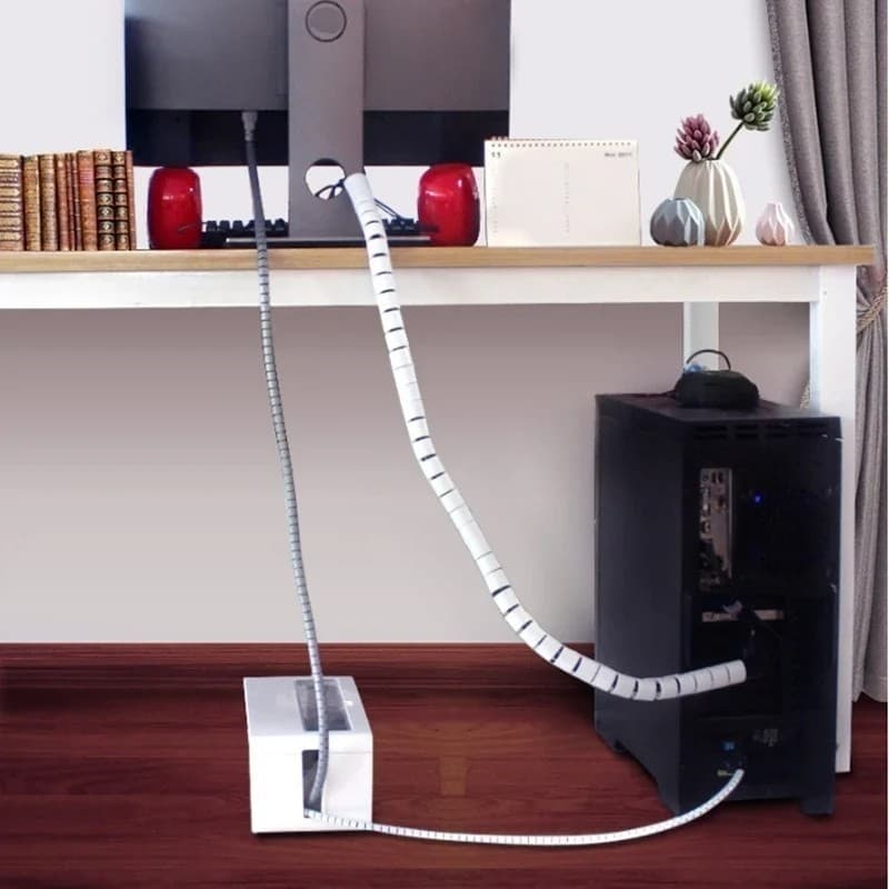 Organizador Cabos Enrolador Fios Branco Gestão Cabos PC Mesa Escritório TV Carregadores USB