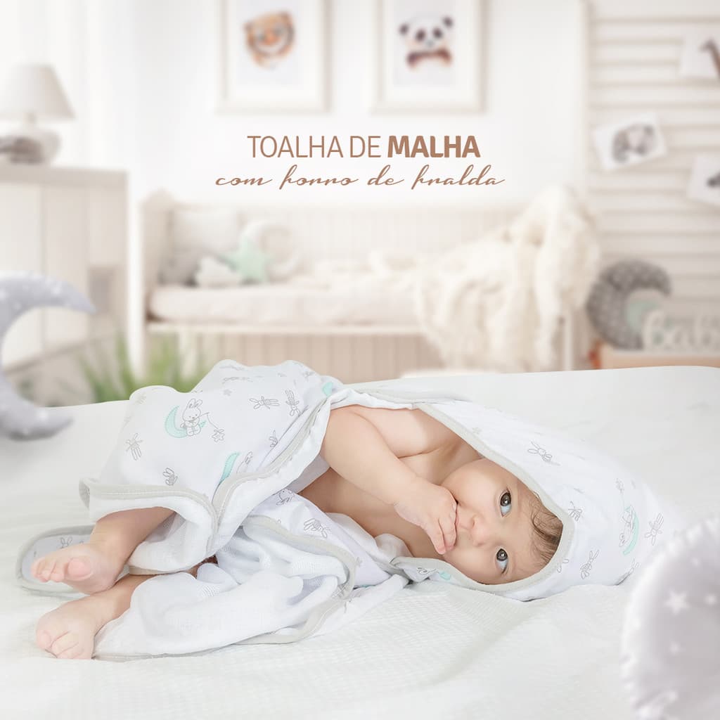 Toalha Banho Capuz Malha Forrada Fralda Soft 94 x70 cm Enxoval bebe Infantil Estampada recem nascido