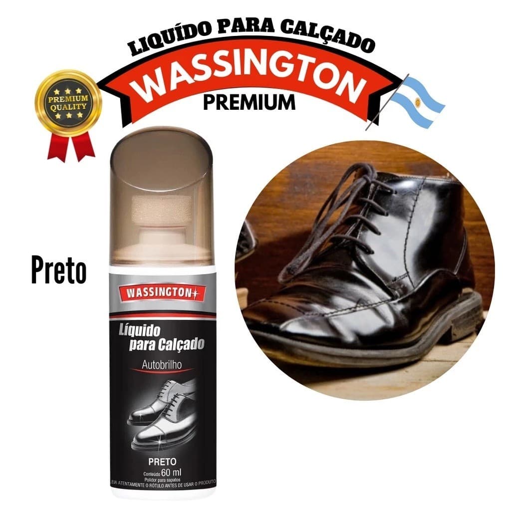 Cera Liquida Wassington Brilho e Proteção Para Calçados Botinas Botas Sapatos Polidor Preto 60ml