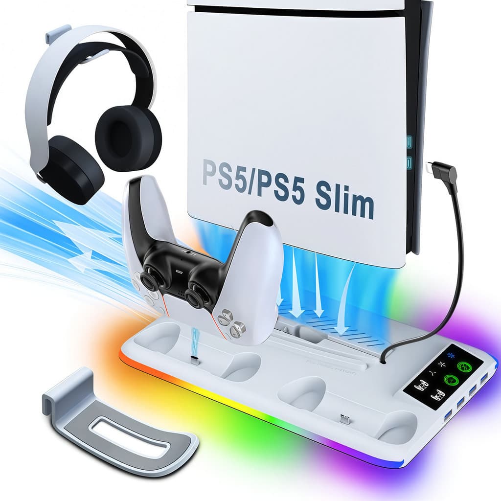 Base Cooler Para Ps5 Pro Slim Fat Suporte Dock Controles Led