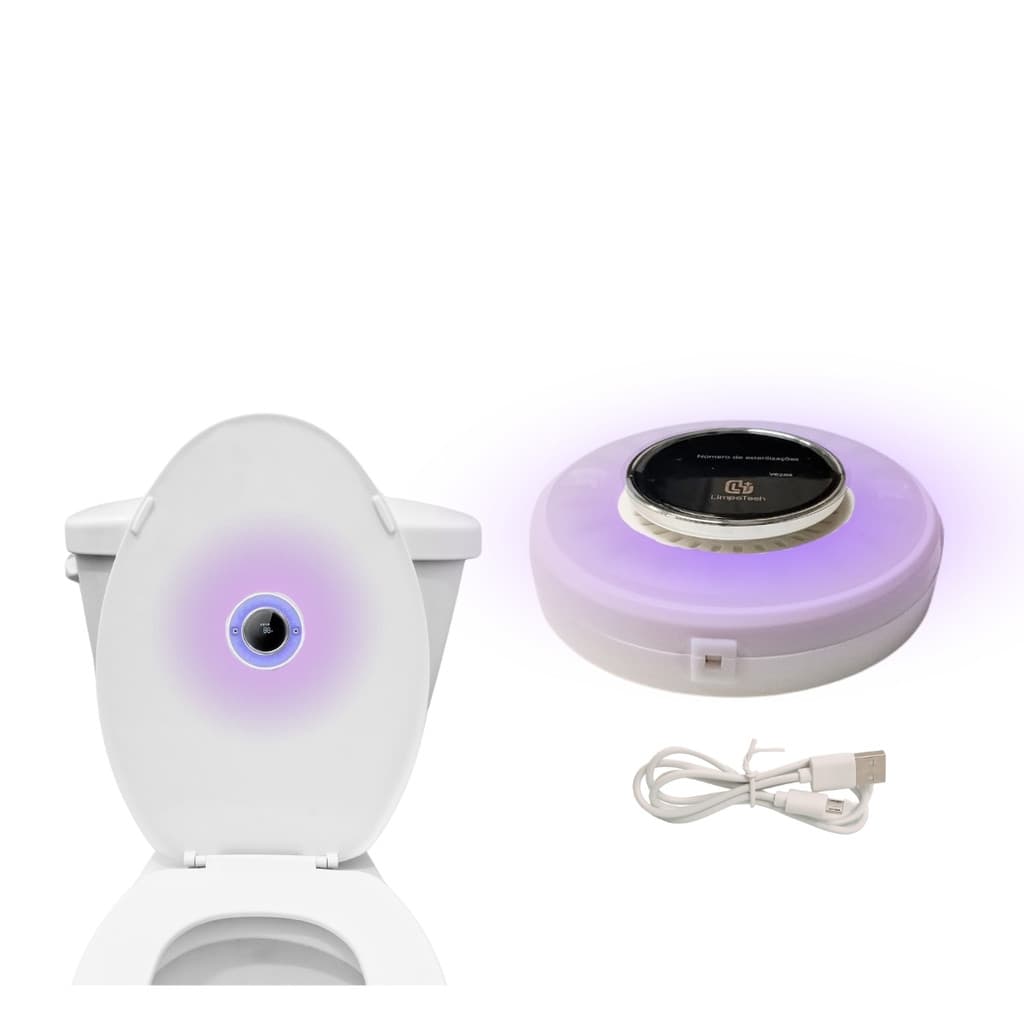 Esterilizador Automático Para Vaso Sanitário Com Base Adesiva Germicída Luz UV Recarregável USB-C