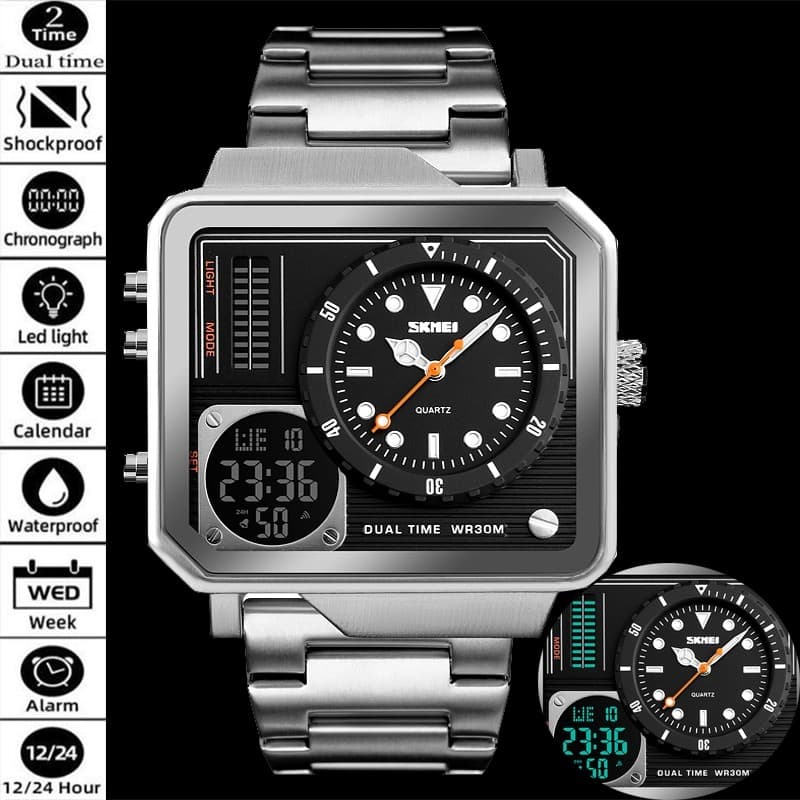 Skmei Fashion Dual  Relógios Digitais De Luxo Relógio De Pulso Masculino De Quartzo À Prova D'água