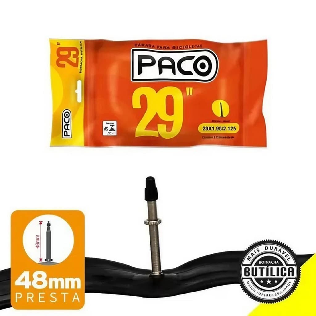 Câmara de Ar 29x1.95/2.125 Paco Borracha Butílica Válvula Presta 48mm