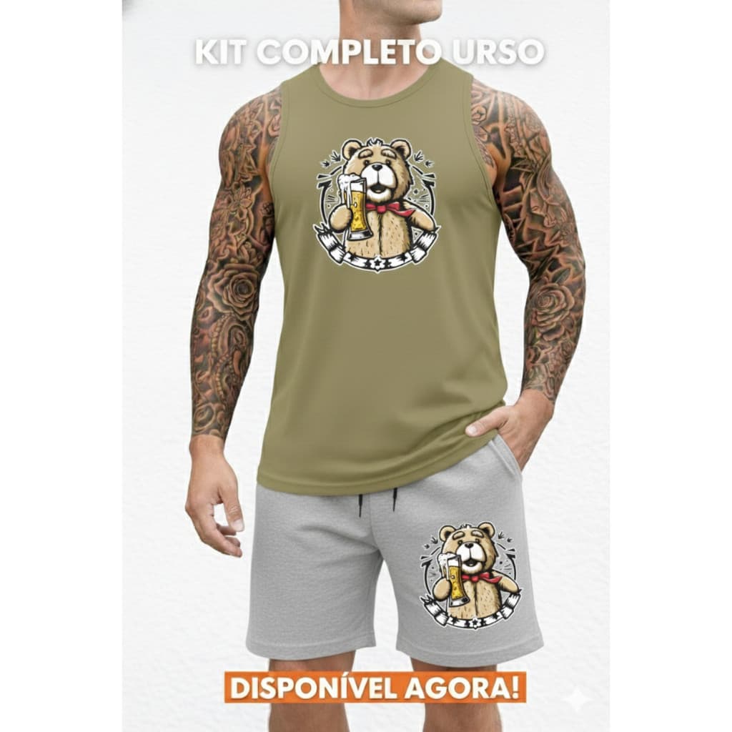 Kit Conjunto Urso Fio 30.1 Regata e Bermuda Moletom PREMIUM Confortável Lançamento Toque Macio Envio Imediato
