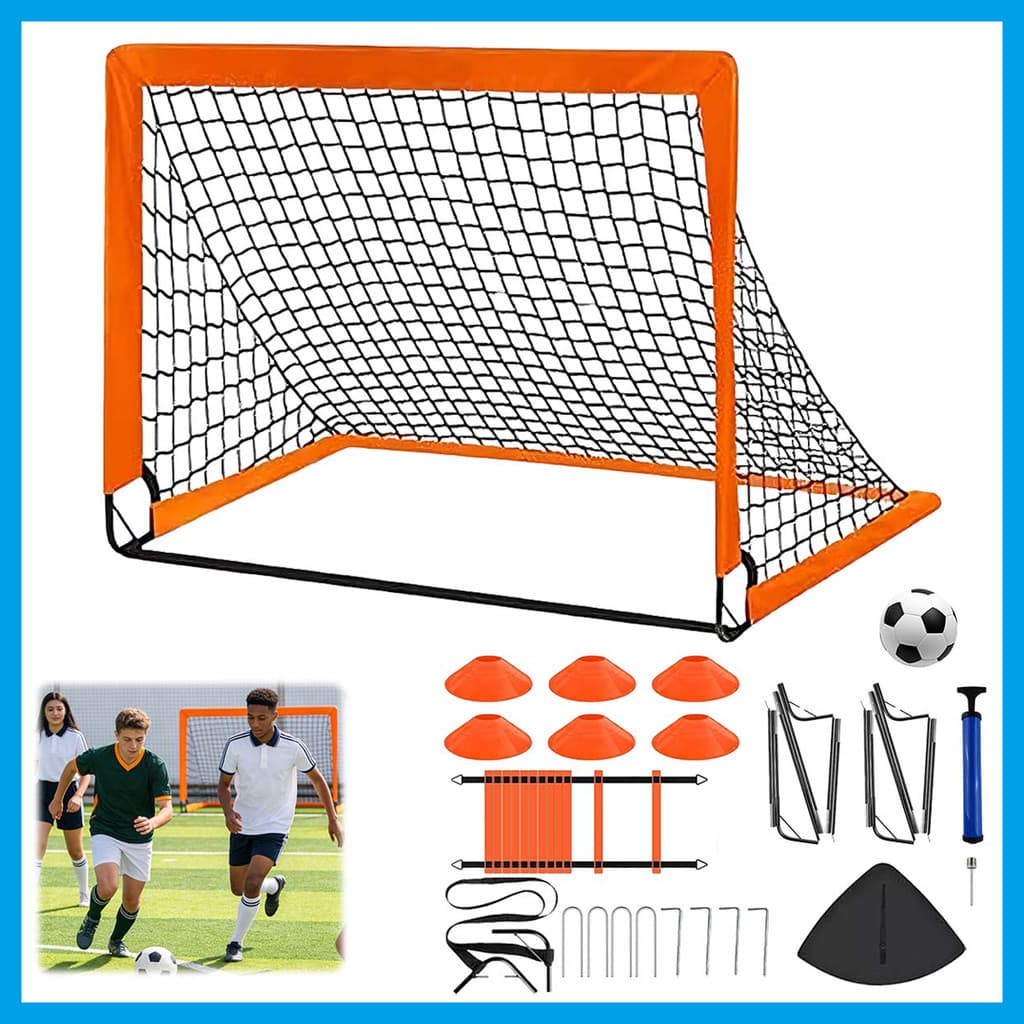 Gol de futebol dobrável laranja, 120x90x90cm, kit de treino portátil 2 em 1