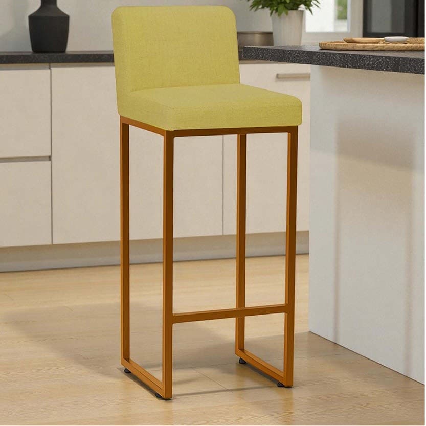 Banqueta Andy Moderna Ferro Bronze Estofado Suede Amarelo