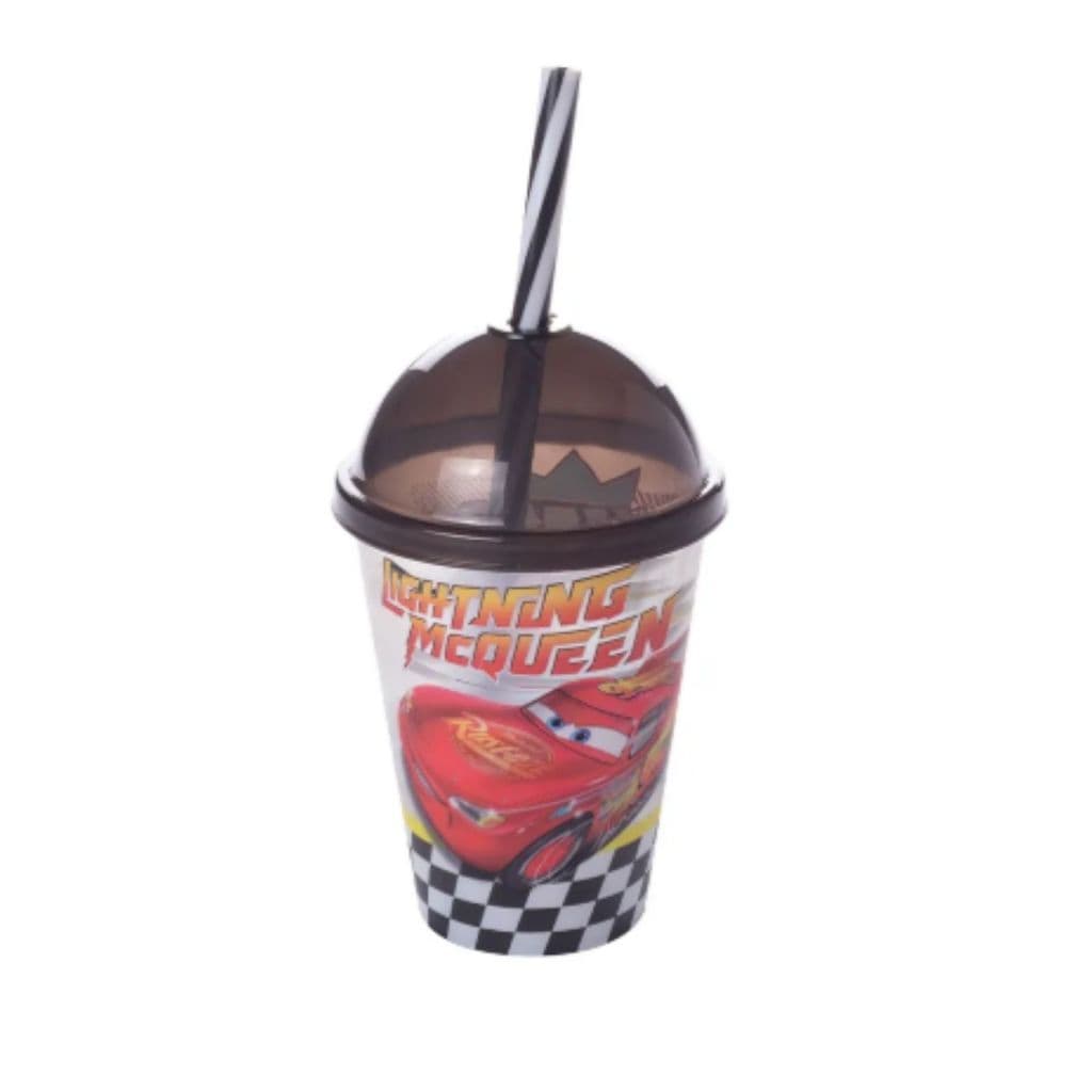 COPO SHAKE SUPER CARROS C/CANUDO TAMPA PRETA 280ML REFRI SUCO CRIANÇA FESTA
