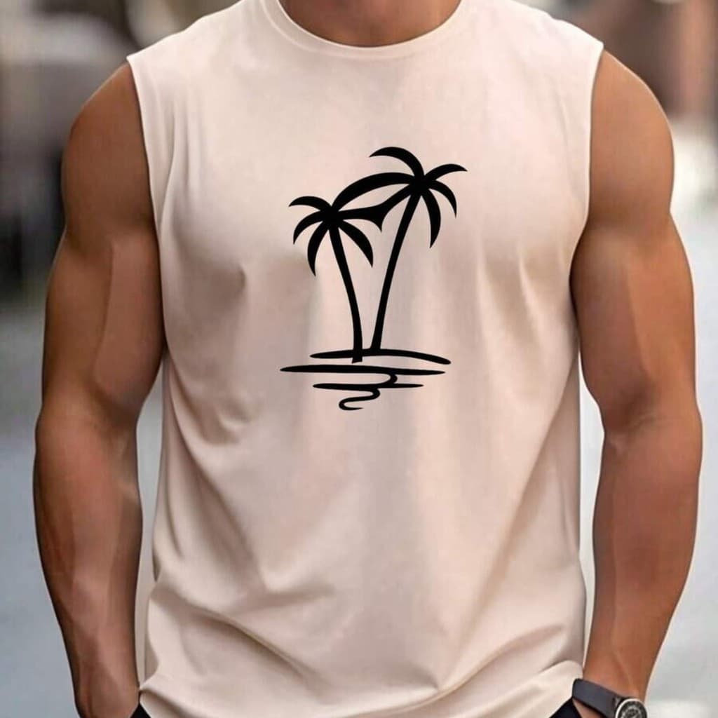 Regata Masculina Duplo Coqueiro Ilha Camiseta 100% Algodão Camisa de Praia e Treino