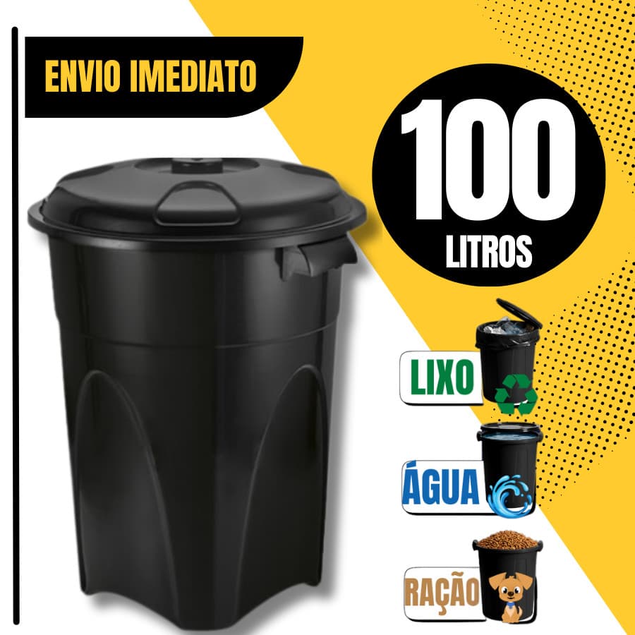 Cesto de Lixo Lixeira Cestão 100 Litros Com Tampa Preto Reforçado