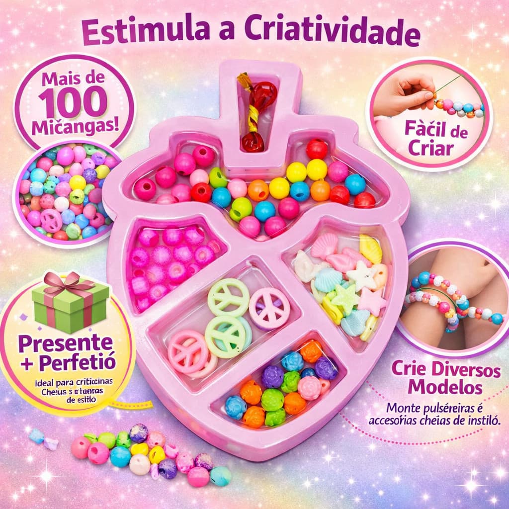Kit Criativo de Miçangas para Fabricar Pulseiras com Acessórios – Brinquedo Educativo Interativo