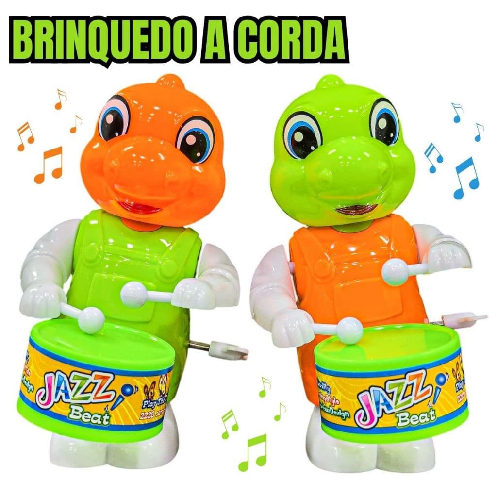 Dinossauro Infantil a Corda com Tambor – Brinquedo Musical Jazz Beat Colorido
