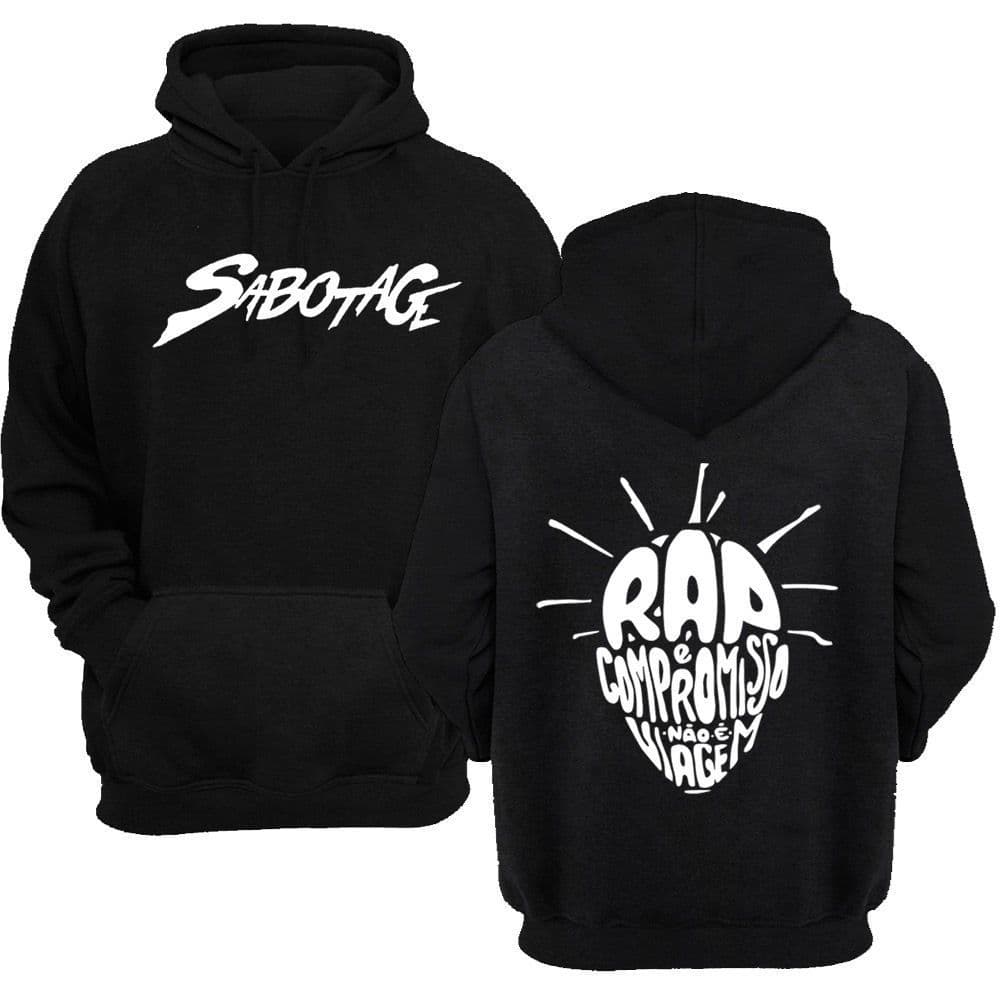 Blusa de Frio Sabotage Rap é Compromisso Moletom Canguru Capuz e Bolso Unissex