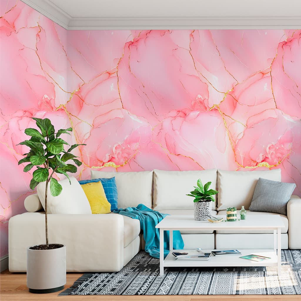Papel Parede Mármore Rosa Gold 50cmx1m/2m/3m/6m Autoadesivo Vinílico Antibacteriano Quarto