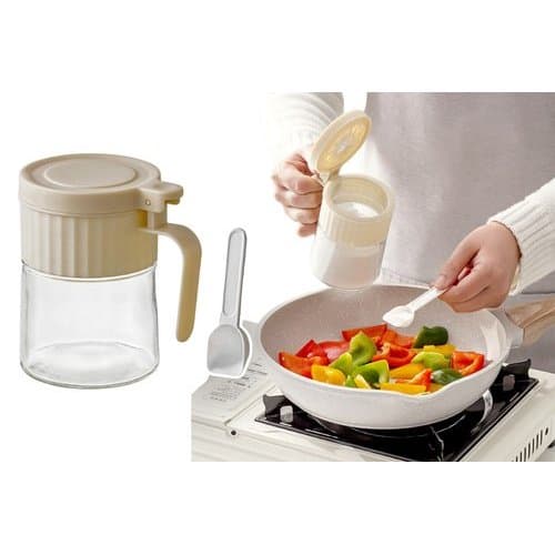 Porta Condimentos Redondo Vidro 280ml Com Colher Pratico Hermetico Cozinha Organizado Transparente