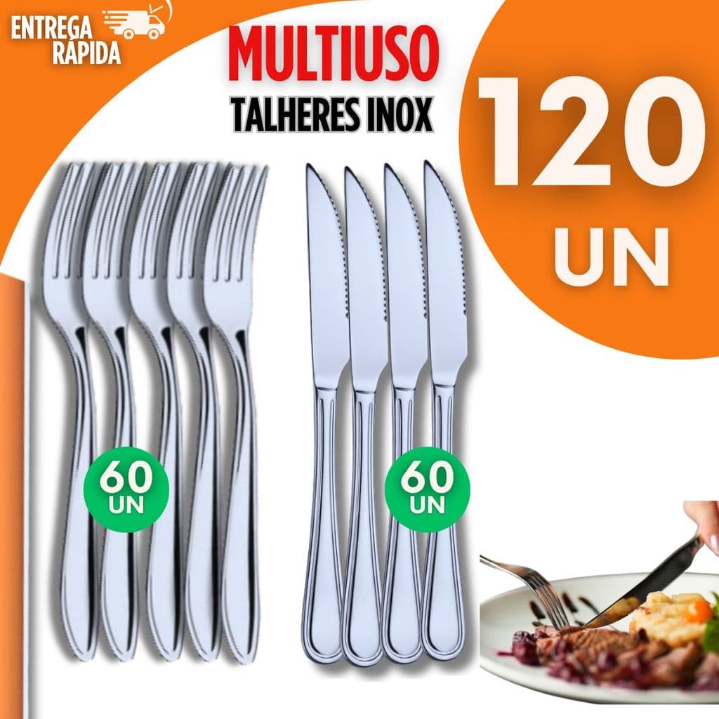 Super Combo 120 Pcs Talheres Inox Utilidades 60 Garfos 60 Facas Casa Cozinha Multiuso Buffet Talher