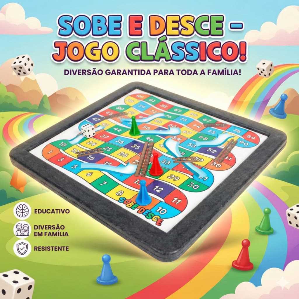 Jogo De Tabuleiro Ludo & Trilha Sobe e Desce 2 Em 1 Estimula a Imaginação Diversão em Família