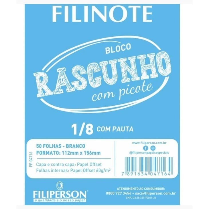 Bloco Rascunho com Picote 1/8 Sem Pauta kit c/5 ou 10 blocos