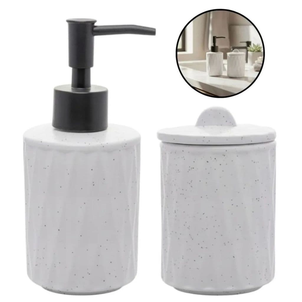 Kit 2 Peças Para Banheiro Lavabo Em Ceramica Branco Diamond