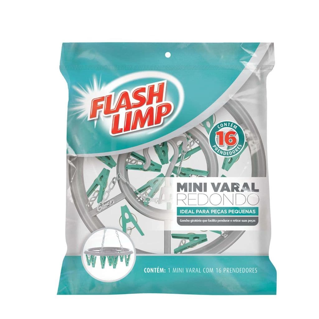 Mini Varal Redondo com 16 Prendedores - Flash Limp