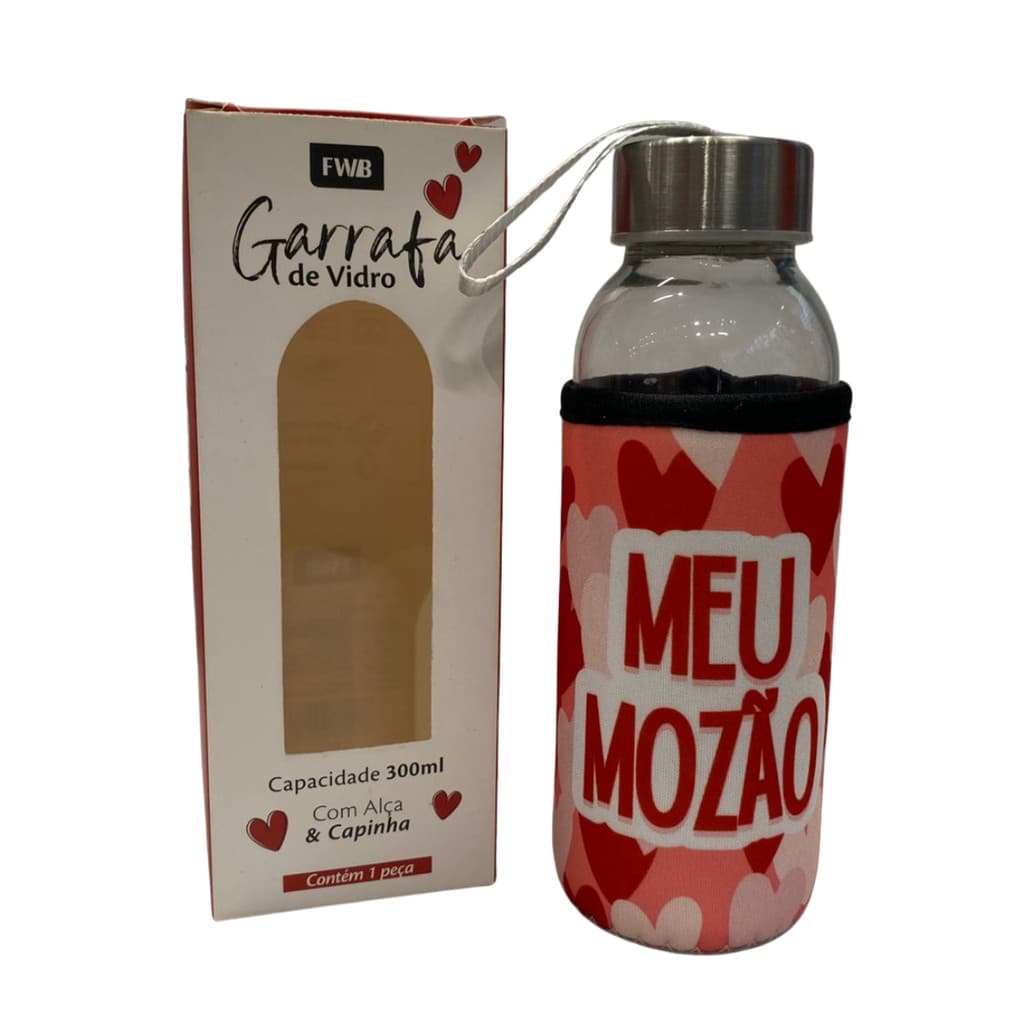 Garrafa de Vidro 300ml com Tampa Inox e Capa Neoprene Decorada FWB