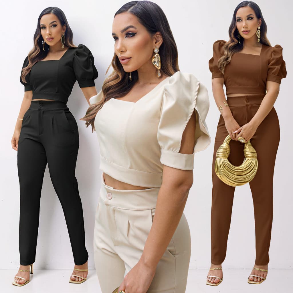 Conjunto Feminino Alfaitaria Social Elegante Trabalho Calça Manga Princesa Evangélica