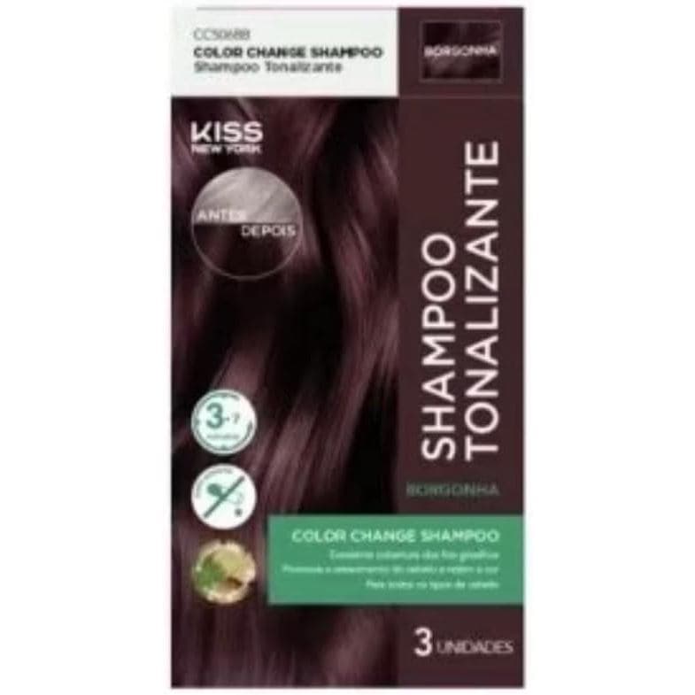 Shampoo Tonalizante Kiss New York Caixa Com 3x30ml Cobertura de Fios Grisalhos, Coloração Sem Amônia