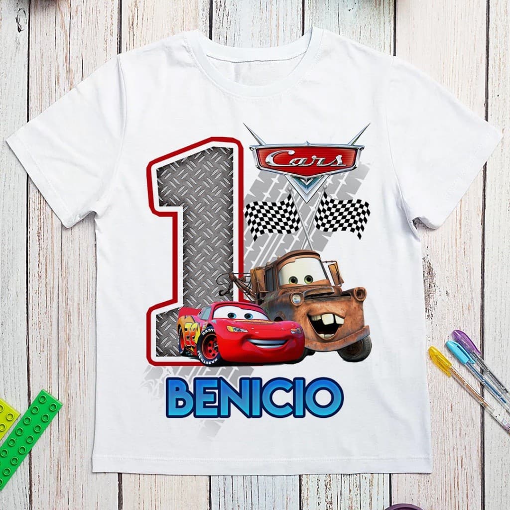Camiseta Infantil Personalizada Aniversário e Nome - Cars Mcqueen