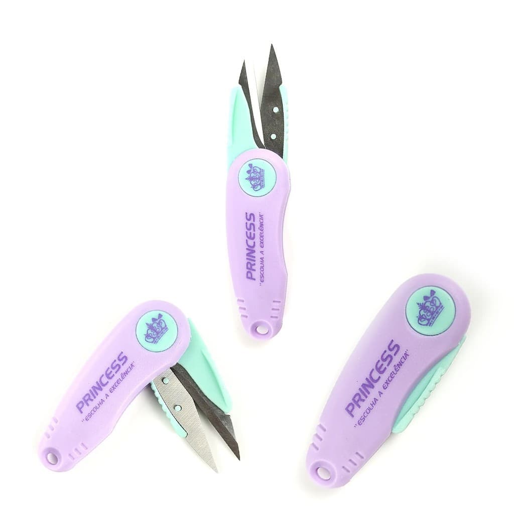 Tesoura De Arremate Dobrável 12Cm Princess Lilás E Verde Costura Bordado Corte De Linha