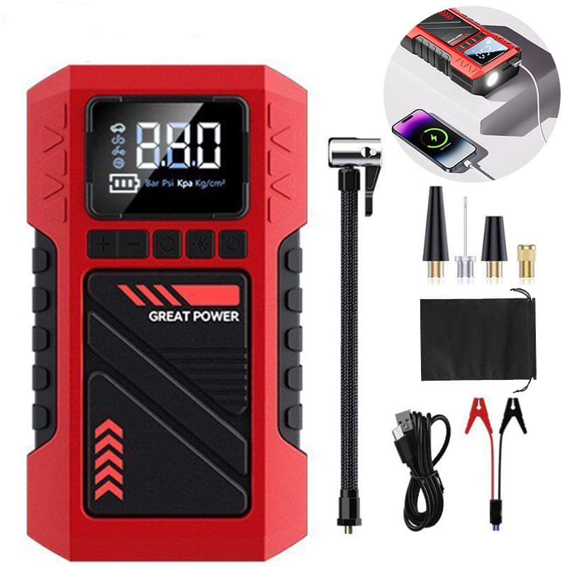 Compressor de Ar 150 PSI Digital com Partida 12V – Com USB e Luz LED, Compacto, Portátil e Ideal para Emergências