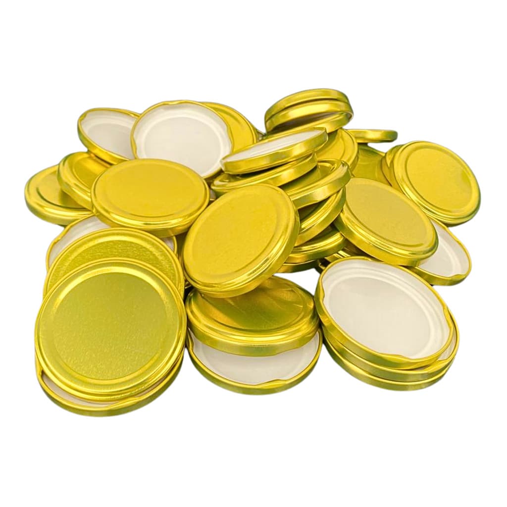 30 Tampas Conserva 74mm Dourada Metal Para Vidro Pote Azeitona Palmito
