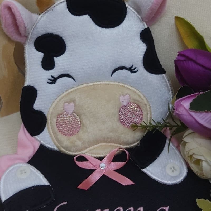 Naninha fazendinha vaquinha personalizada para bebê dormir com porta chupeta
