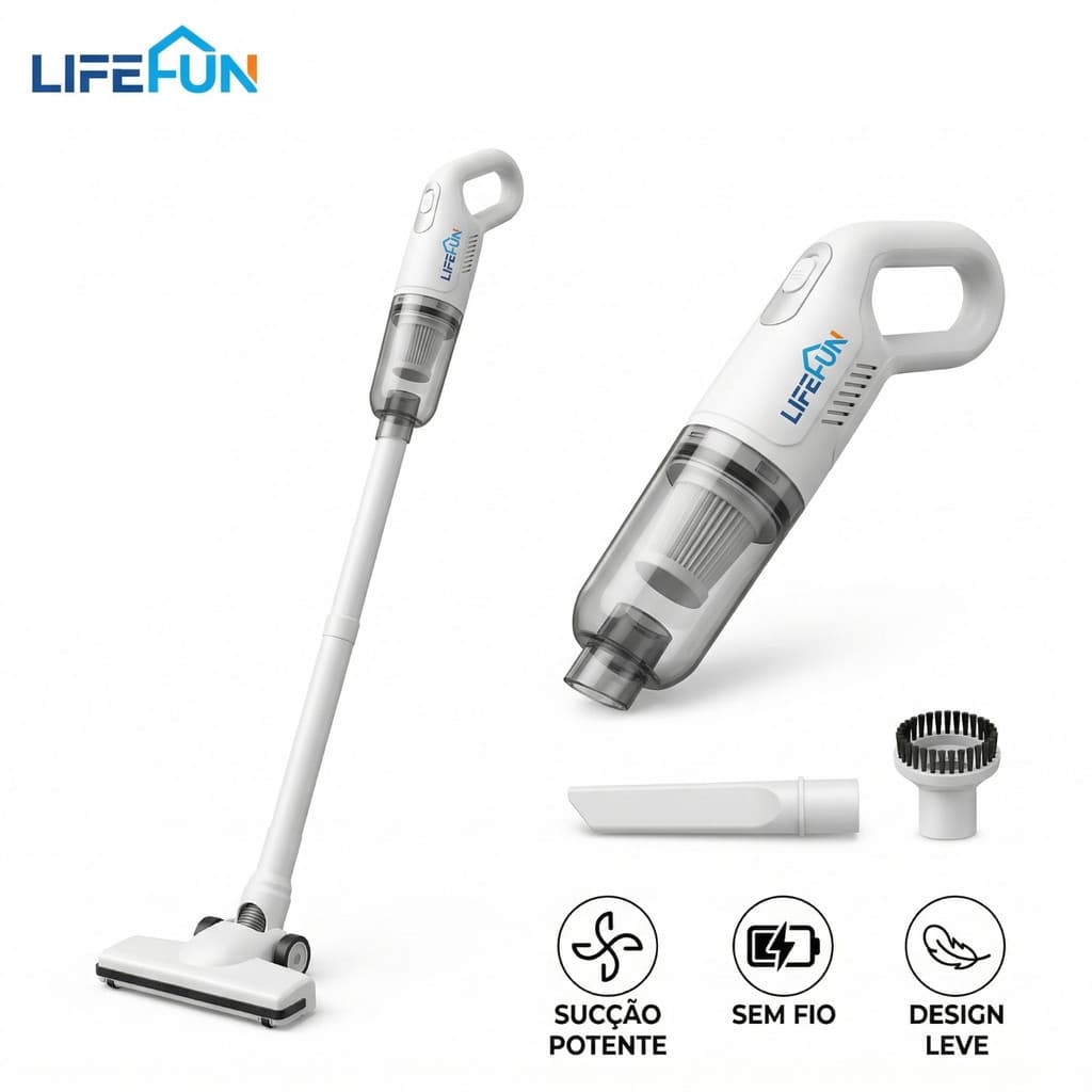 LIFEFUN Aspirador de Pó Portátil Sem Fio Recarregável USB Vertical e de Mão para Casa Carro Branco