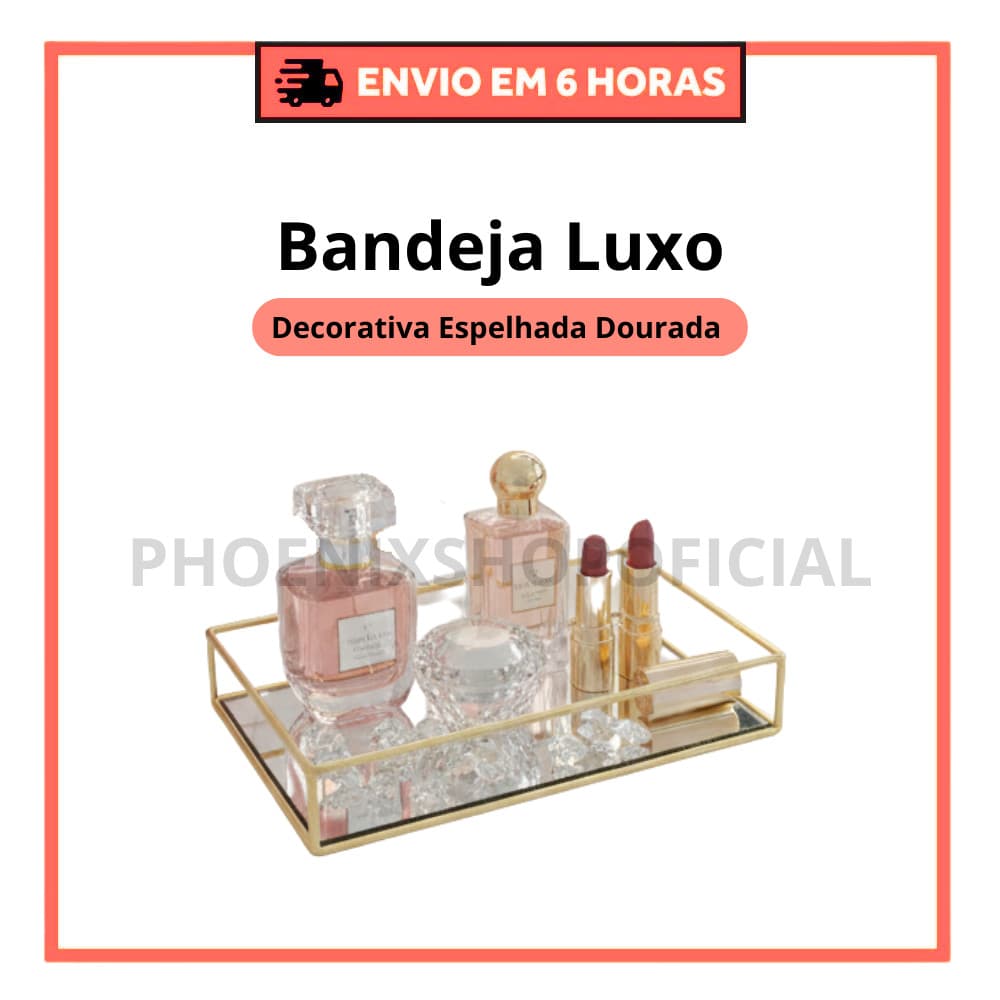 Bandeja Organizadora Espelhada Dourada Luxo Decorativa