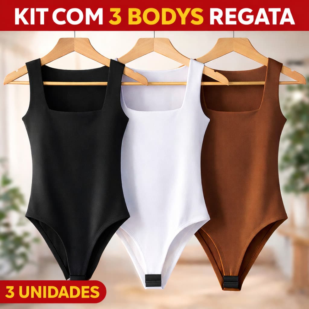 KIT 3 BODY FEMININO REGATA SUPLEX DECOTE QUADRADO FORRO DUPLO ROUPA PARA TRABALHAR