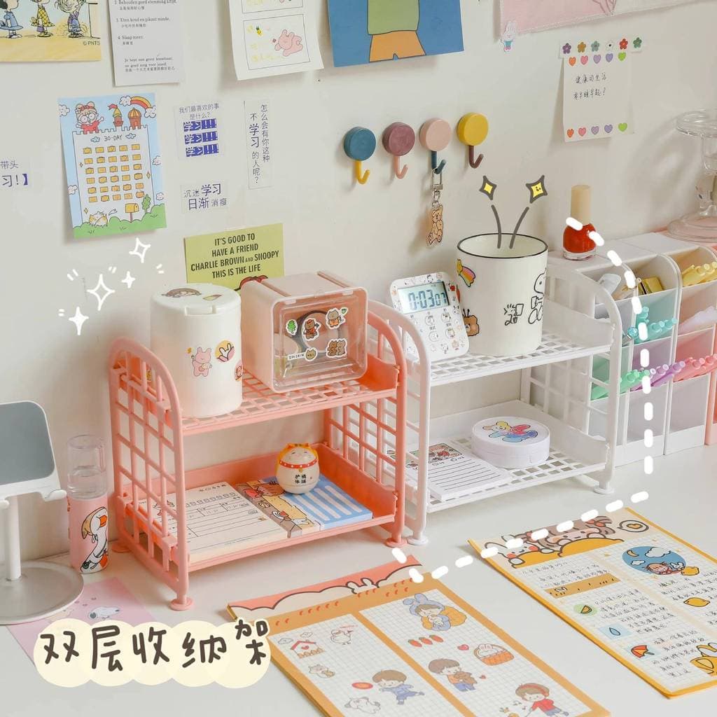 Rack de armazenamento de camada dupla de mesa japonês dormitório estudantil rack de cosméticos mesa de escritório Multi-