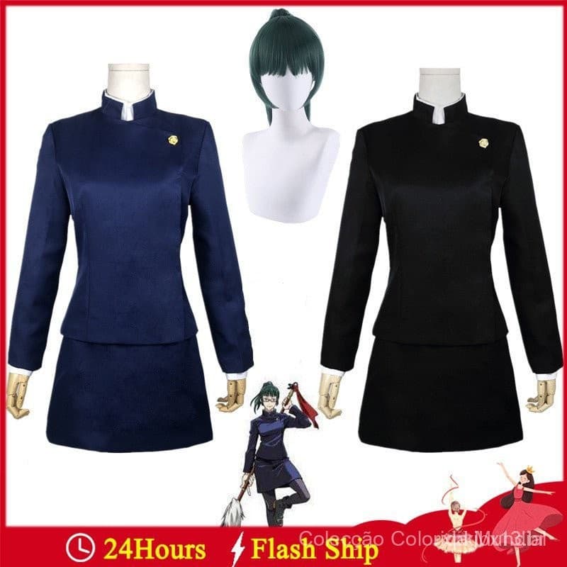 Fantasias de Cosplay do Anime Jujutsu Kaisen Zenin Maki, Uniforme para Festa de Halloween, Peruca, Vestido e Conjunto C