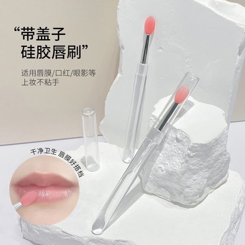 Escova labial de Silicone portátil coberta Anti-poeira escova de batom escova multifuncional vaselina bálsamo labial esc