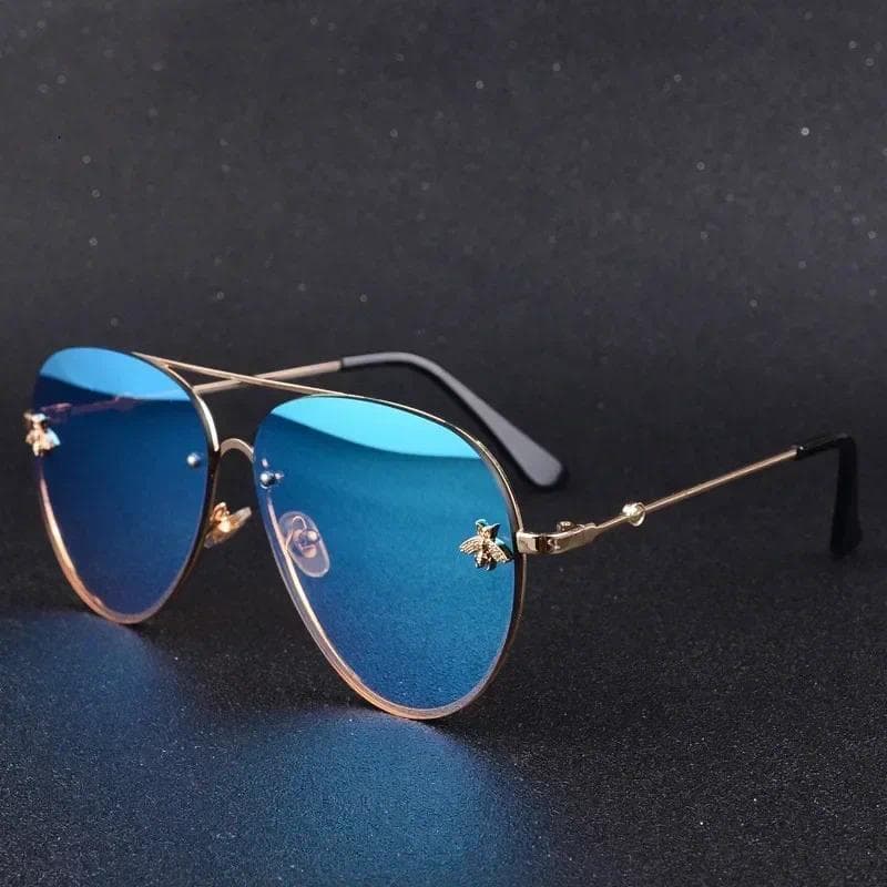 Óculos De Sol Sem Aro Vintage Feminino Gradiente Tons Pequena Abelha Lente UV400