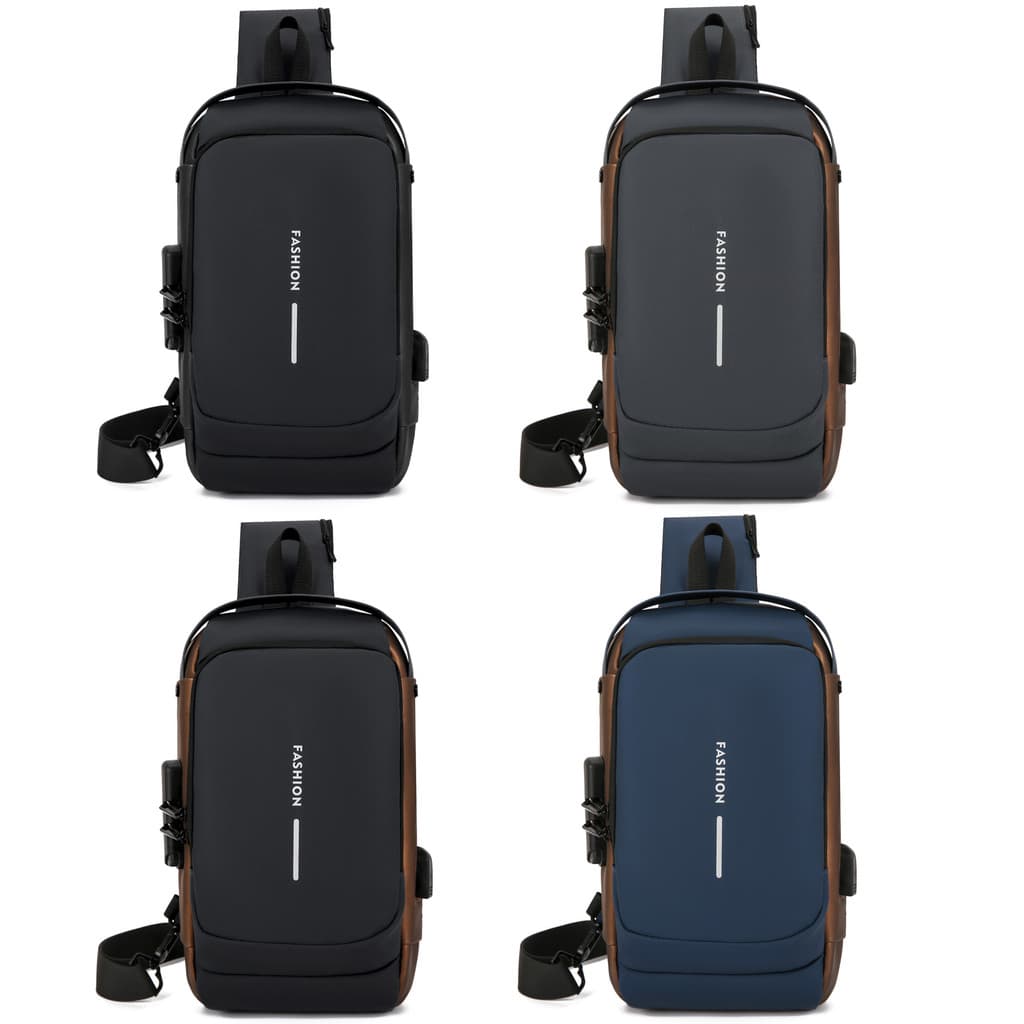 Mochila Masculina Antifurto Impermeável com Cadeado USB Bolsa de Ombro Transversal para Viagem Trabalho