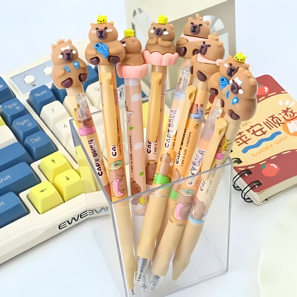 Caneta em Gel Capivara Cor Preto Fofa Ponta Fina 0.5mm Papelaria Kawaii, Escrita Suave e Macia