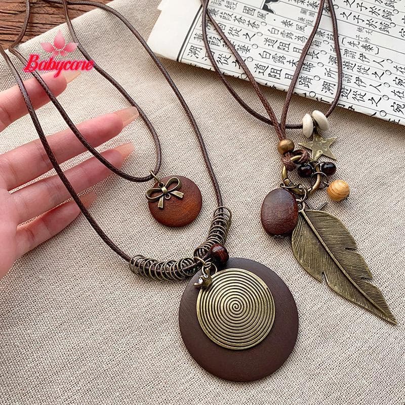 BYCE > Vintage Boho Metal Pena Nelace Para Mulheres Antigo Colar Longo Correntes Pingente Artesanal Declaração Jóias Cam