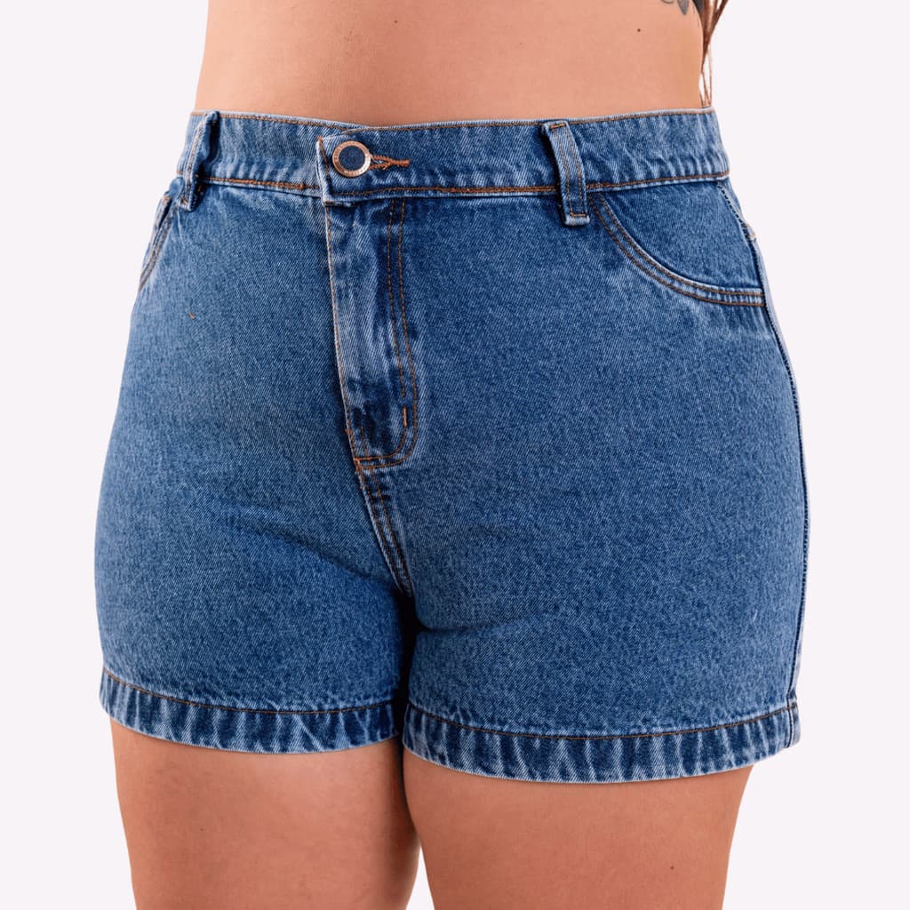 Short Jeans Plus Size Feminino Azul Médio Cintura Alta Bahia Moda