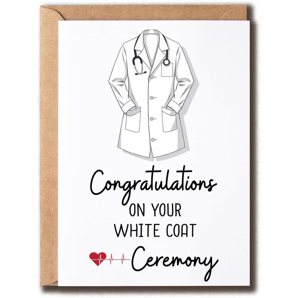 Parabéns pelo seu cartão de "casaco branco" - Cartão de formatura de médico - Parabéns, formado - Profissional de saúde
