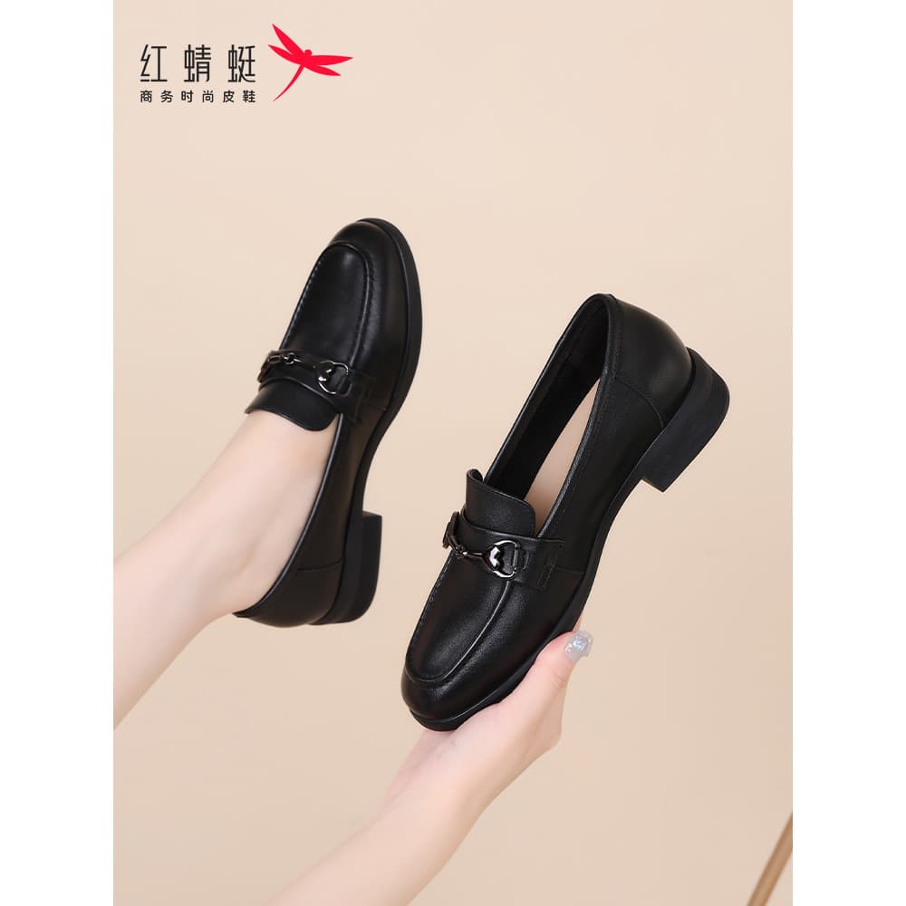 Libélula vermelha primavera outono sapatos femininos senhoras sola macia deslizamento em sapatos de couro mocassins femi