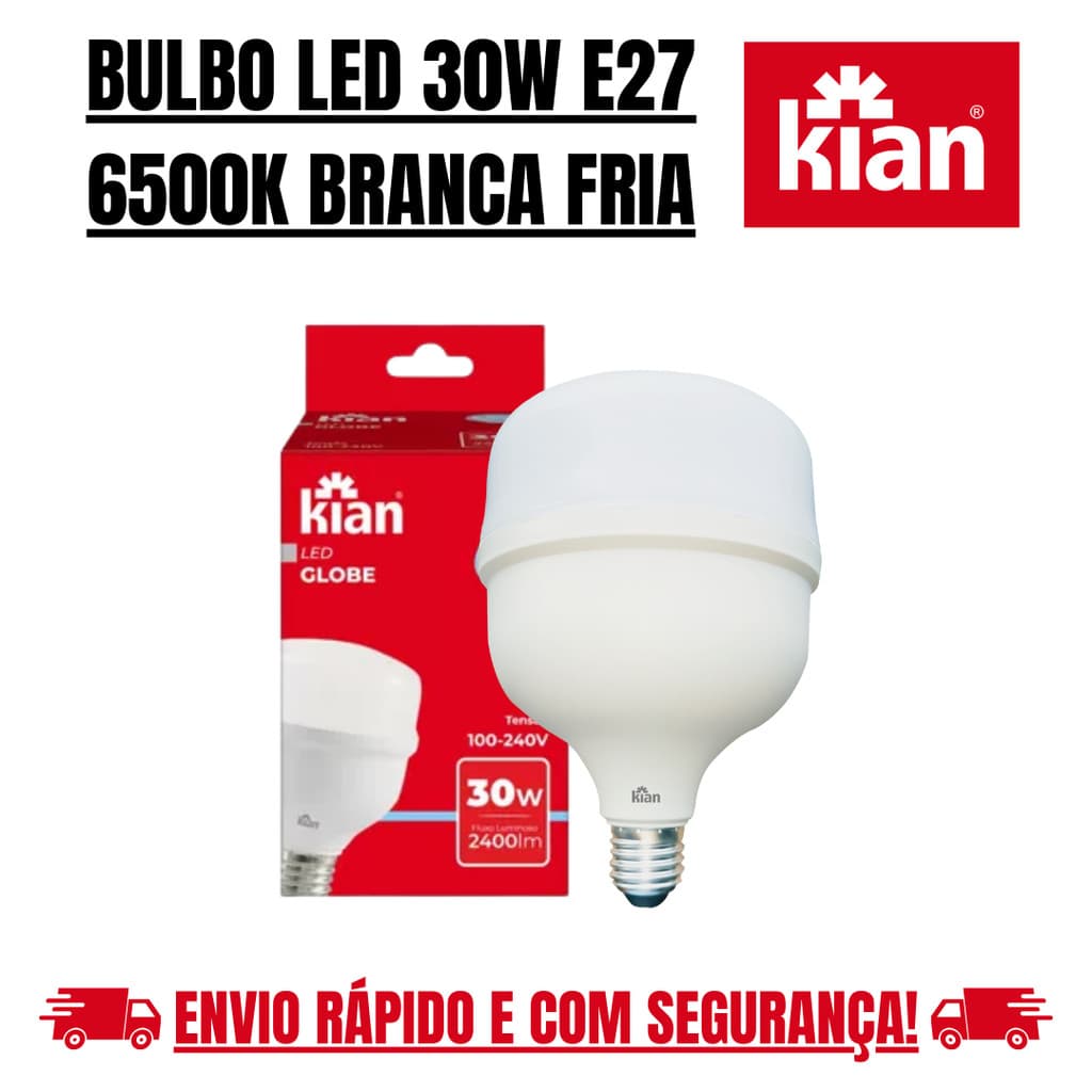 Lâmpada Bulbo Led 30w Branca Fria 6500k E27 Kian