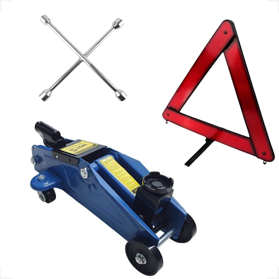 Kit Macaco 2 Ton Jacare + Triângulo Refletivo +chave Roda Uso Profissional Alta Resistência Alta Durabilidade