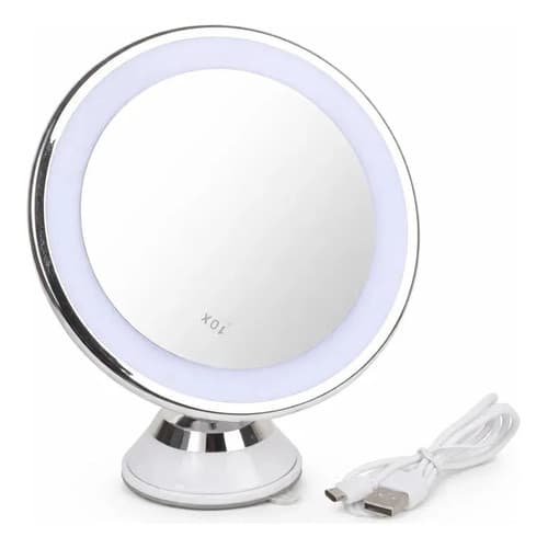 Espelho De Mesa Led Maquiagem Com Aumento 10x + Cabo Usb Moldura Branco