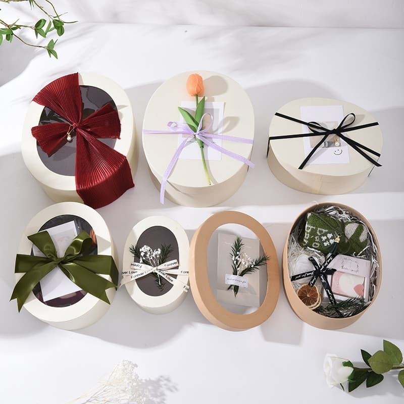 Novo estilo de papel Kraft janela Oval caixa de embalagem de cozimento casamento dama de honra lembrança caixa de presen